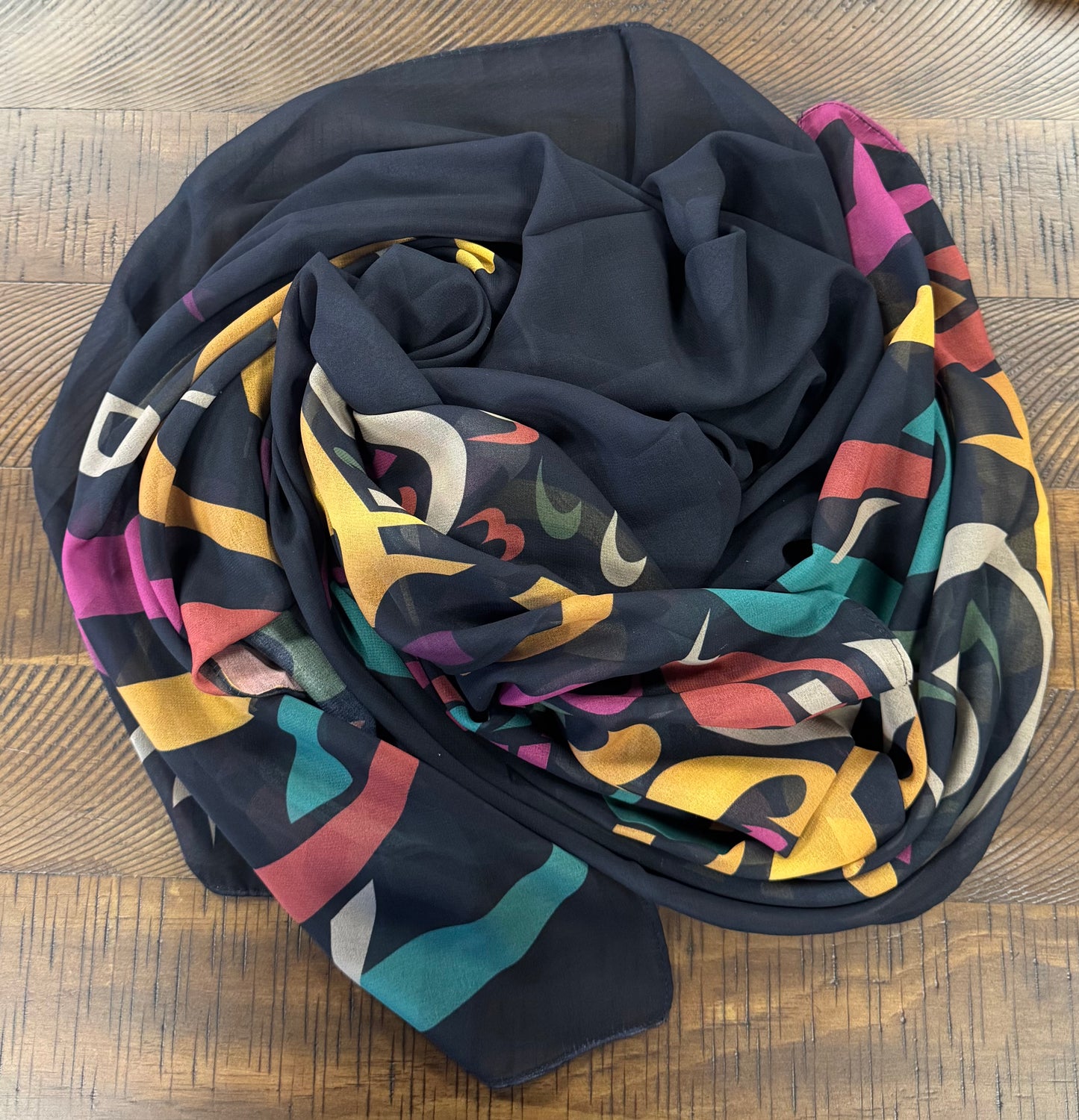Colorful Arabic Calligraphy Hijab