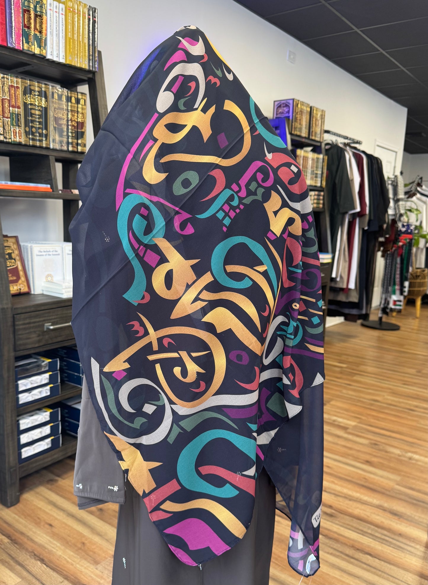 Colorful Arabic Calligraphy Hijab